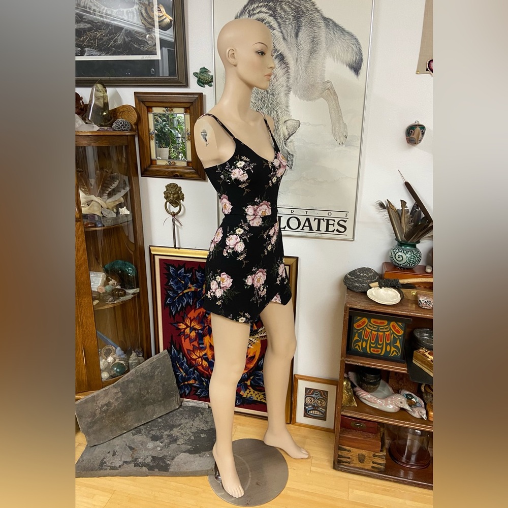 Black Romper with Pink Peonies